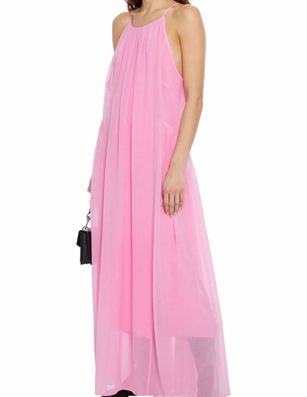 Rag & Bone Pink Silk Cotton Maxi Dress S Halter Tie Neck Flowy Boho